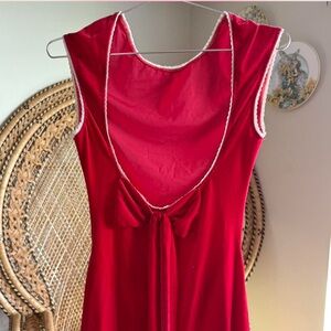 Red Sleeveless Back-Tie Dress with White Trim